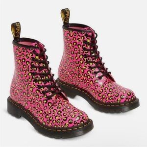 New DR MARTENS 1460 Loud Leopard Smooth Leather Lace-Up Boot Clash Pink Size 7